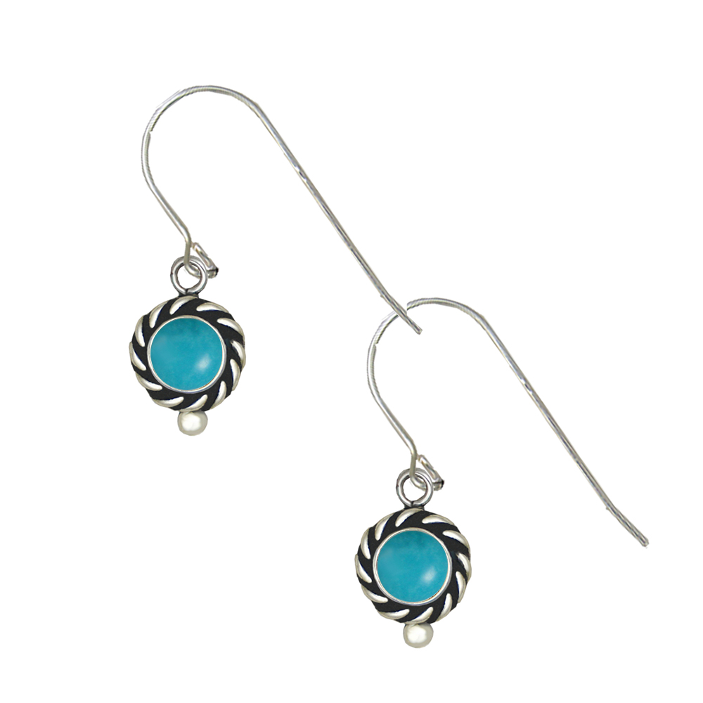 Sterling Silver Little Turquoise Gemstone Drop Dangle Earrings